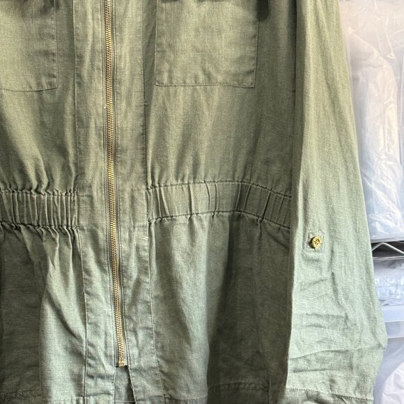 Ellen Tracy Olive Green Linen Jacket XL With Drawstring Waist & Full Zip Front - Picture 2 of 8